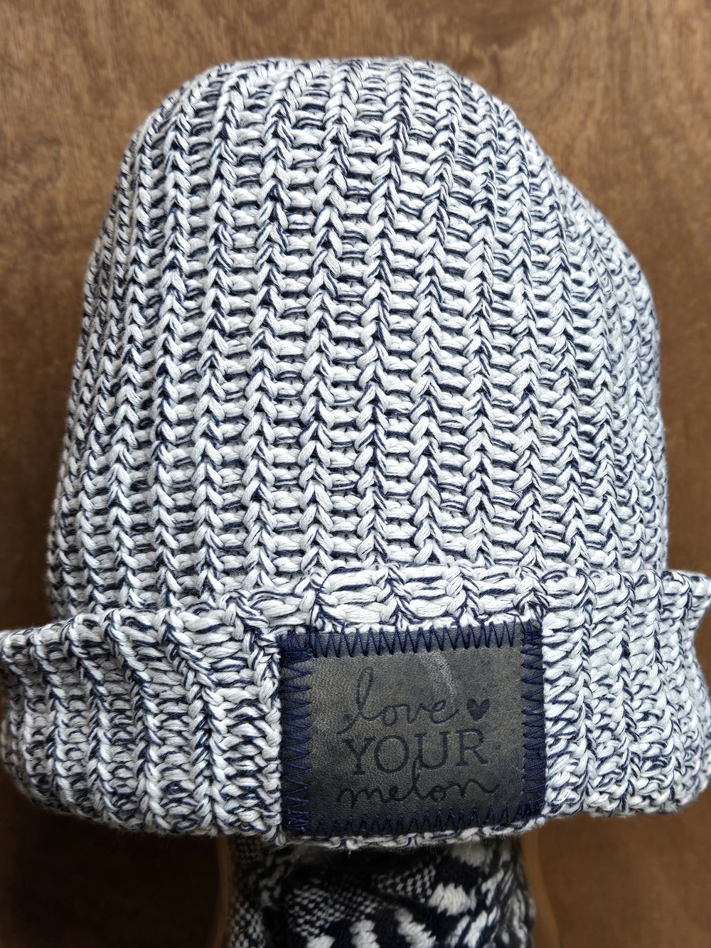 Love Your Melon Navy Blue & White Marled Knit Cuffed Beanie 100% Cotton